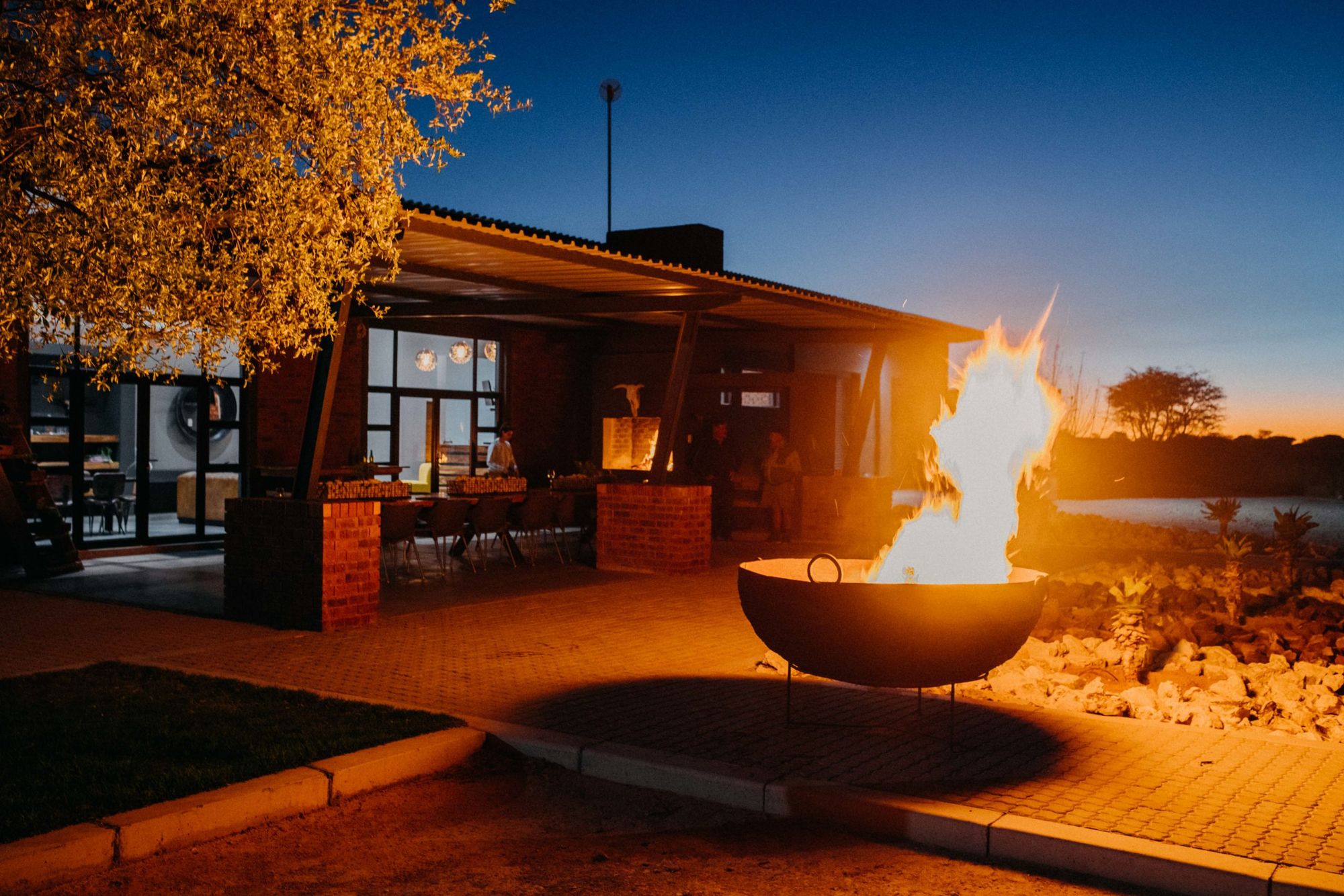 The fire bowl at dusk — Kalahari Erfenis