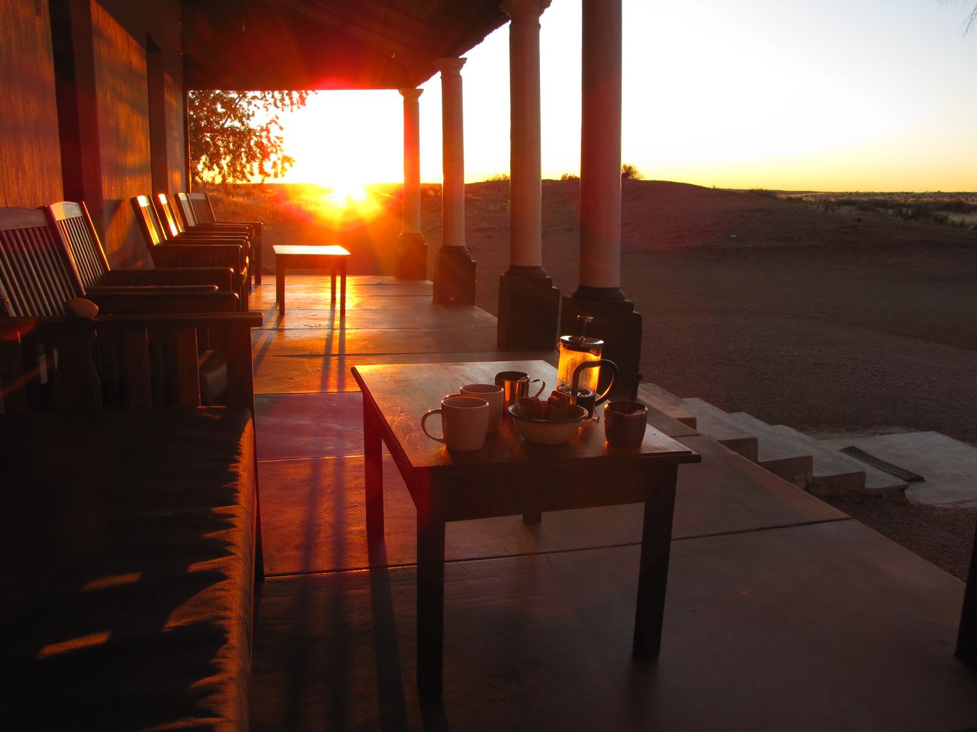 The stoep at sunset — Kalkpoort Homestead