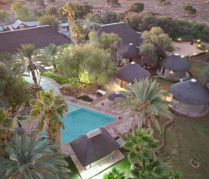 The lodge and the pool from the air — Molopo Kalahari Lodge
