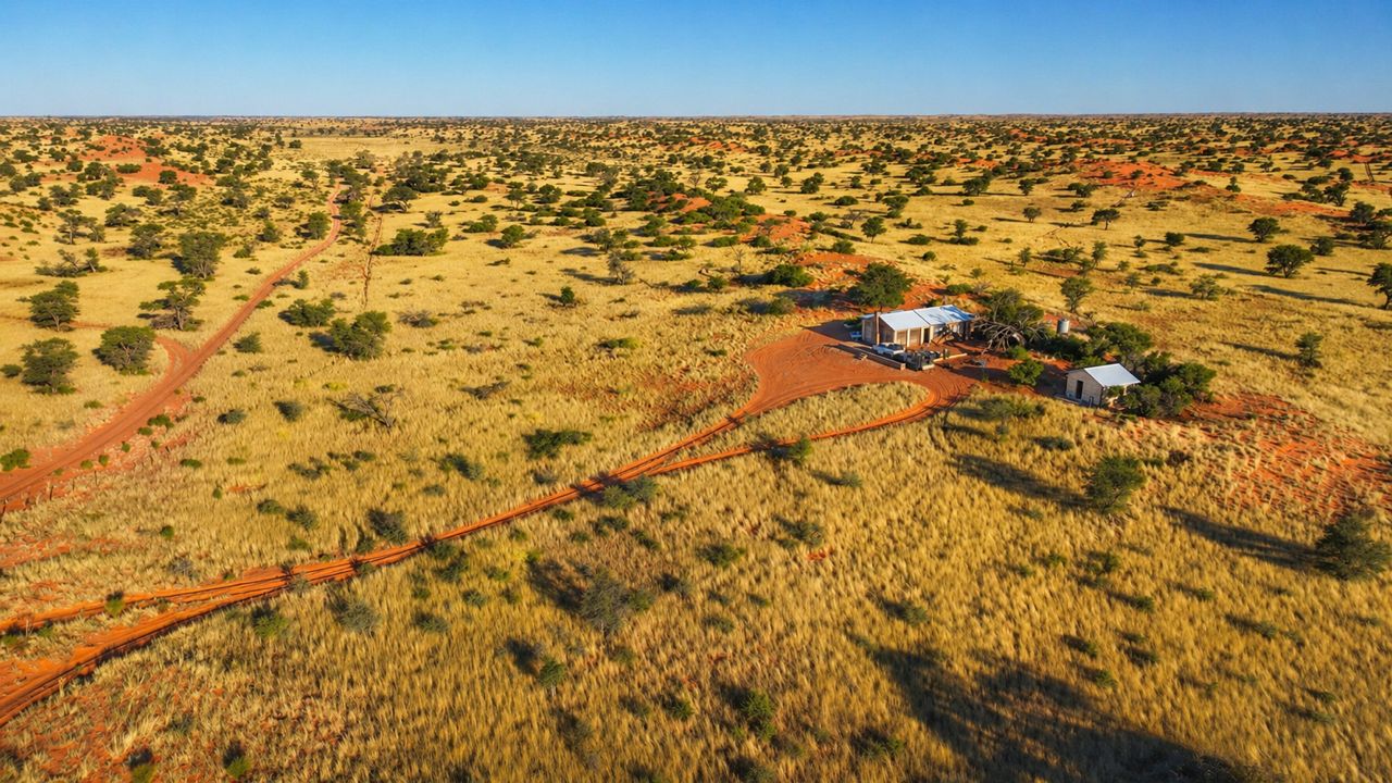 Kalahari veld and dune streets seen from the air